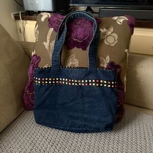 Denim Mini Tote Bag w/ Polka Dot Lining – Cute Everyday Bag